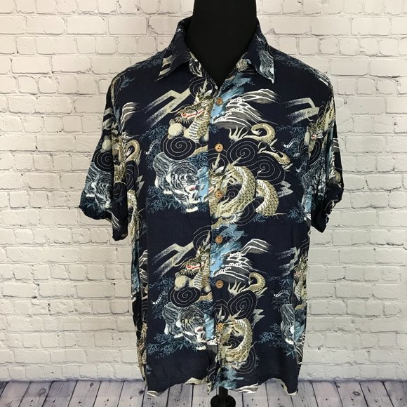 Vintage Y2K Red Dragon Kennington Button Down Rayon Shirt - Picture 1 of 5